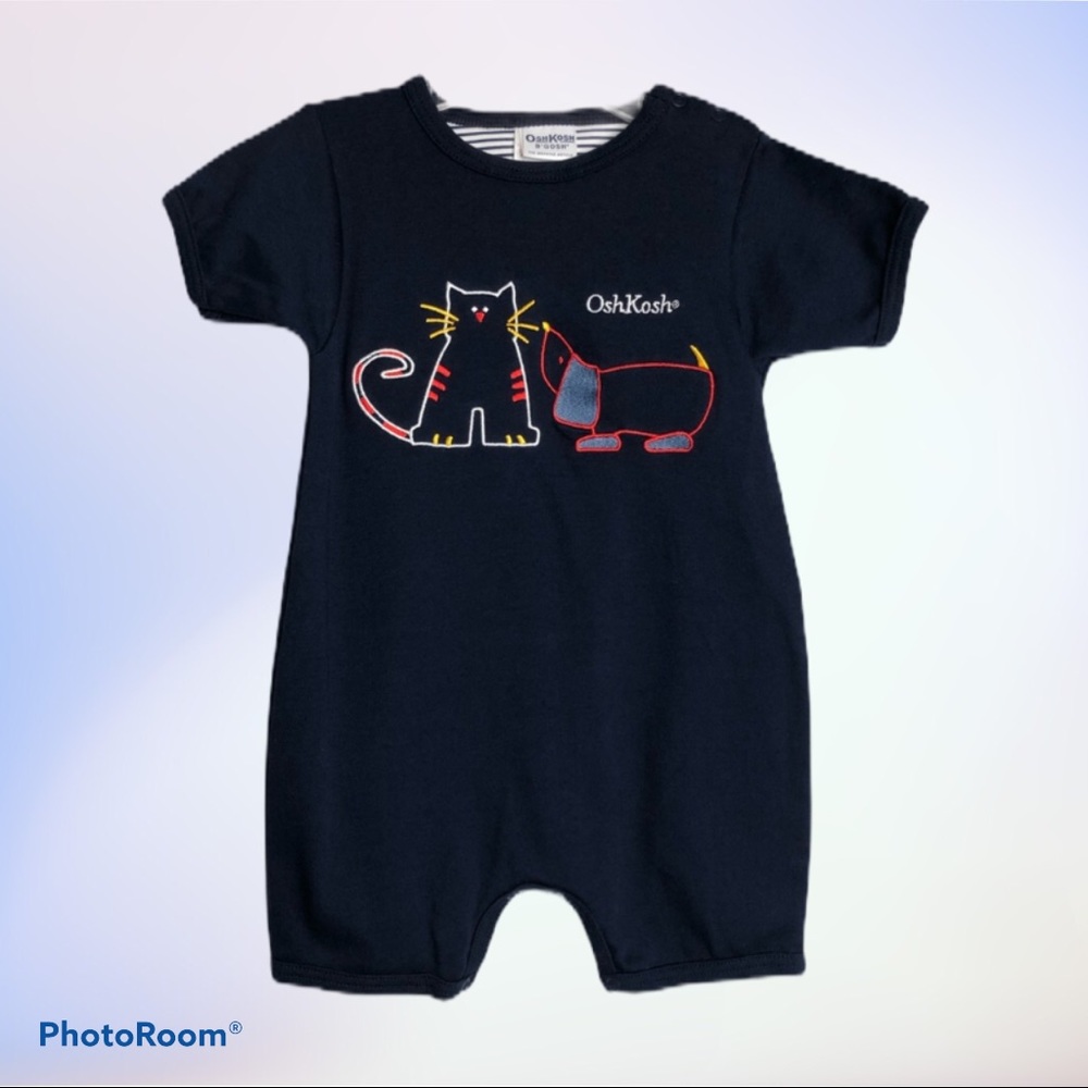 Oshkosh Romper Infant 24 Month XL Dark Blue Embroidered Snap Closure 100% Cotton